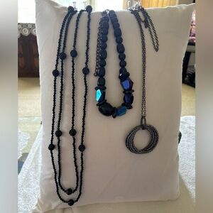 Black Tone Beaded and Metal Necklace Bundle
